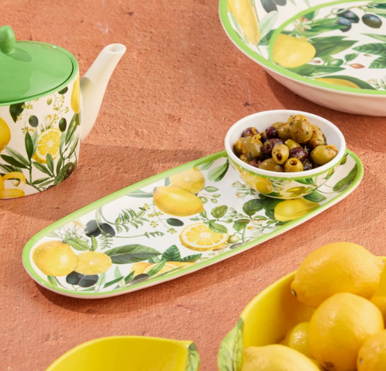 Limone Melamine Oval Tray with Dip Bowl