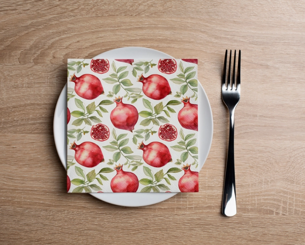 Pomegranate Greenery Cocktail Napkin