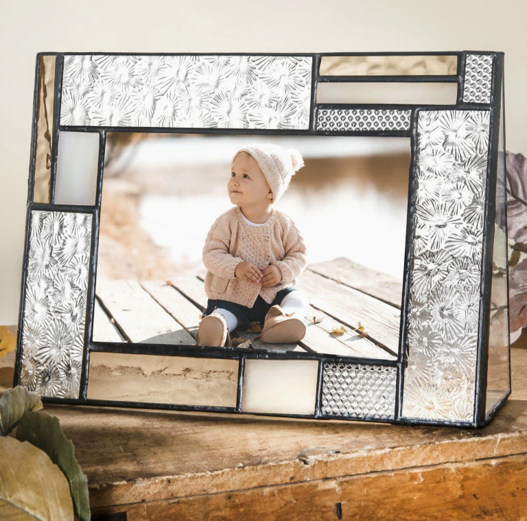 Peach & Ivory Stained Glass Picture Frame 4x6 Horizontal