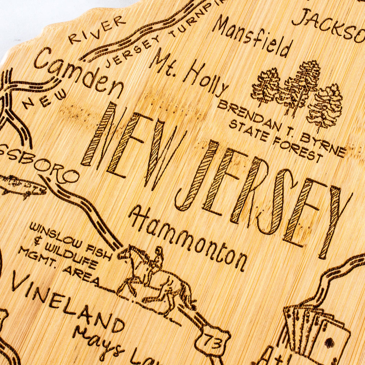 Destination New Jersey Cutting Board with Engraved Artwork