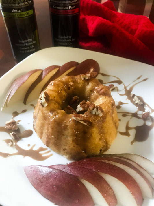 Cinnamon Pear Glazed Mini Olive Oil Bundt Cakes