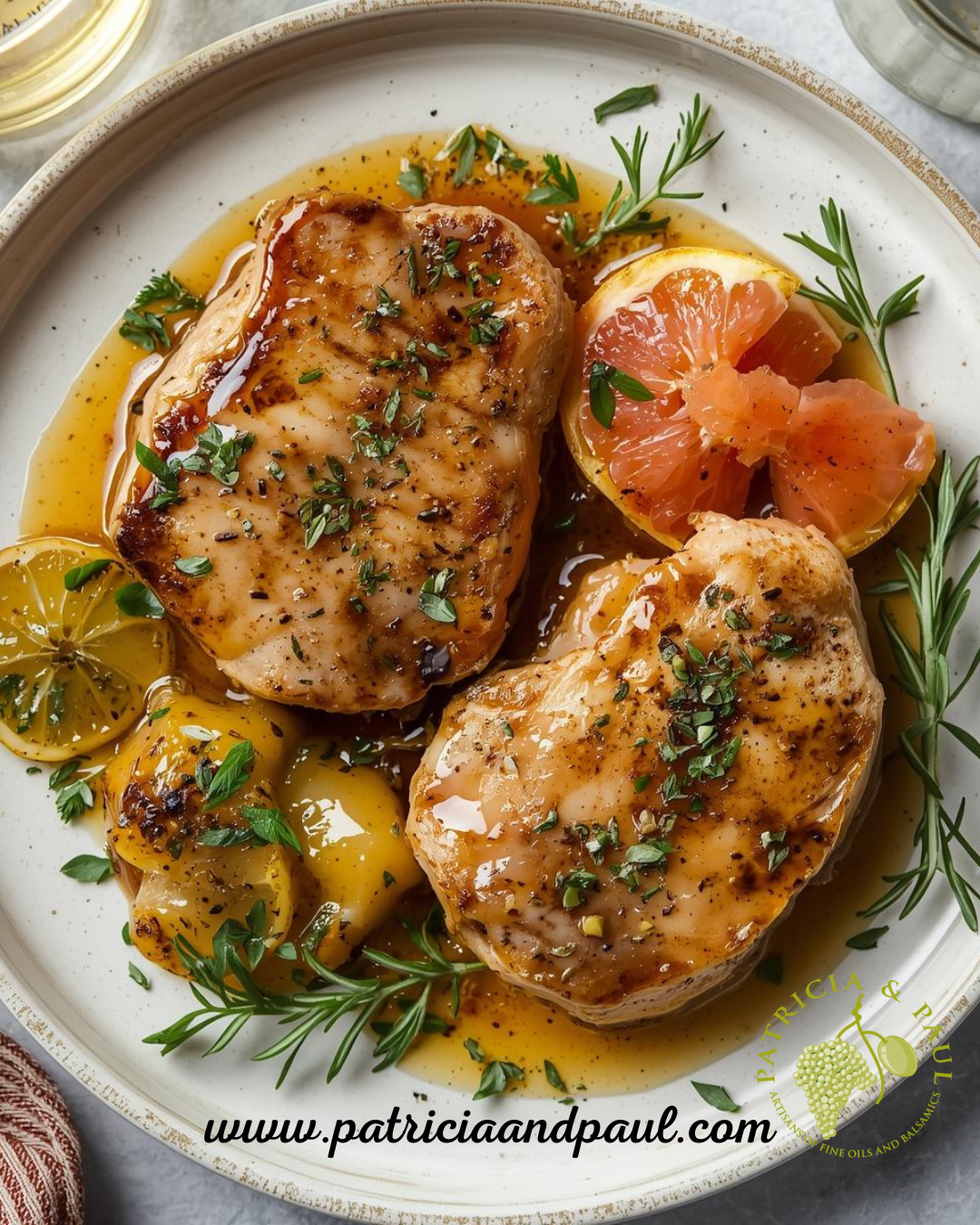 Grapefruit White Balsamic & Herbes de Provence Glazed Pork Chops