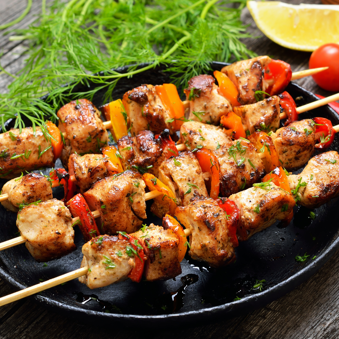 Pork Kebabs and Pineapple Rice with Macadamia Nuts