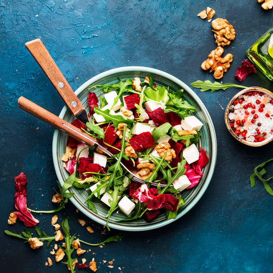 Roasted Beet Salad with Cinnamon Pear Balsamic & Goat Cheese Crumble