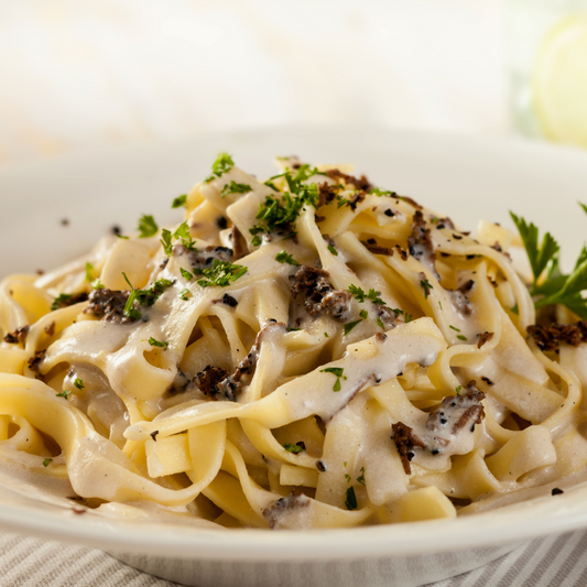 Truffle Linguine with Bacon, Portobello Mushrooms