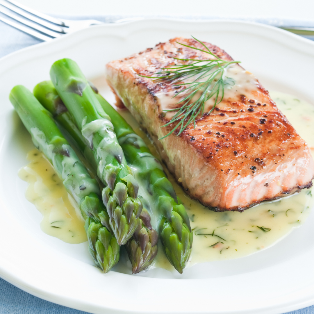 Apricot Glazed Salmon with Dill Asparagus