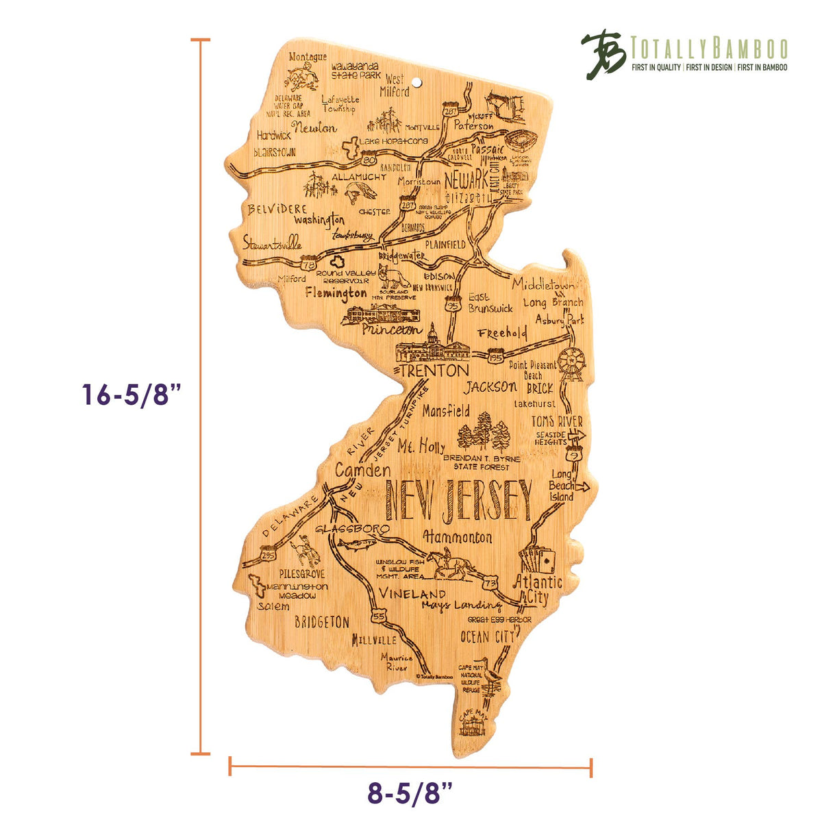 Destination New Jersey Cutting Board with Engraved Artwork
