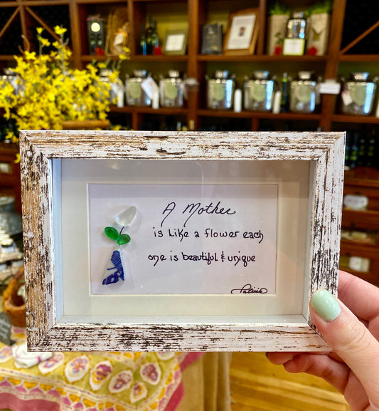 A Mother is Like A flower Handmade Sea Glass Picture