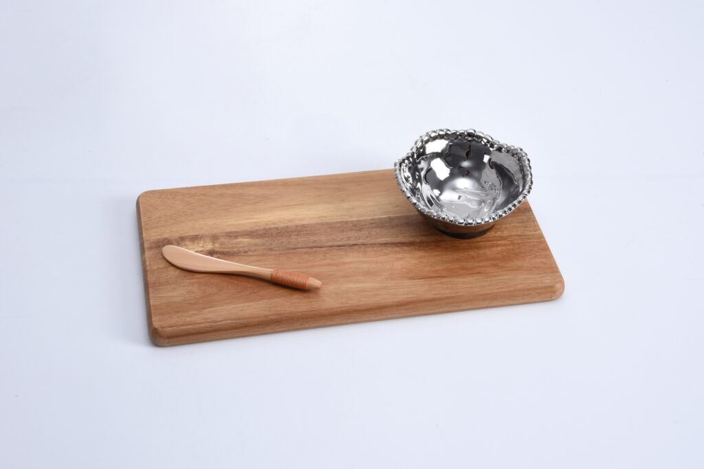 Wooden Serving Board with Porcelain bowl