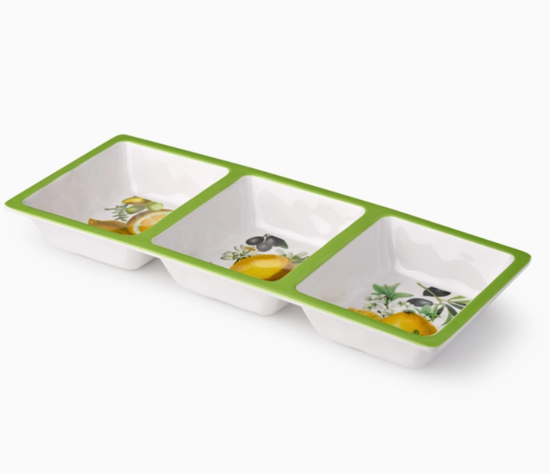 Limone Melamine 3-Section Relish Tray