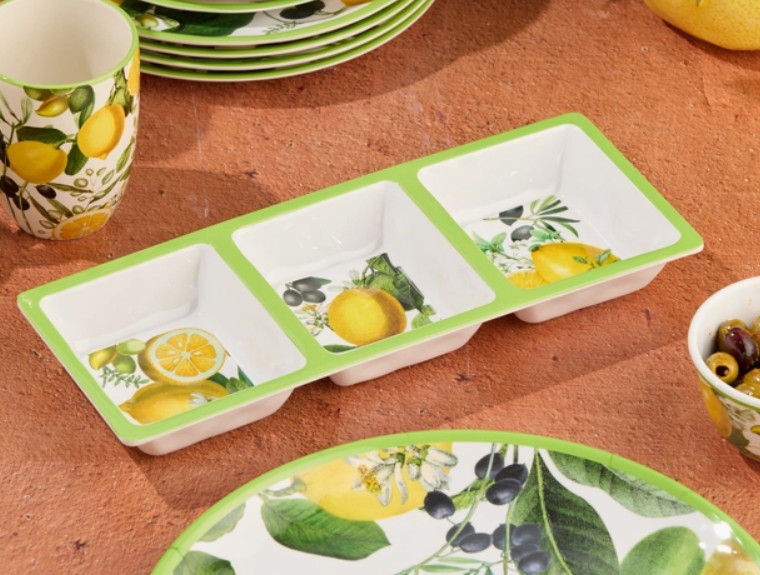Limone Melamine 3-Section Relish Tray