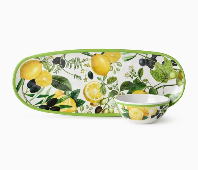 Limone Melamine Oval Tray with Dip Bowl