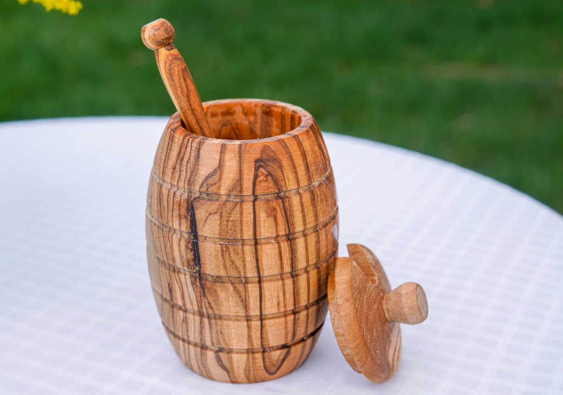 Olive Wood Honey Pot with Dipper