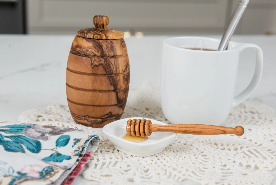 Olive Wood Honey Pot with Dipper