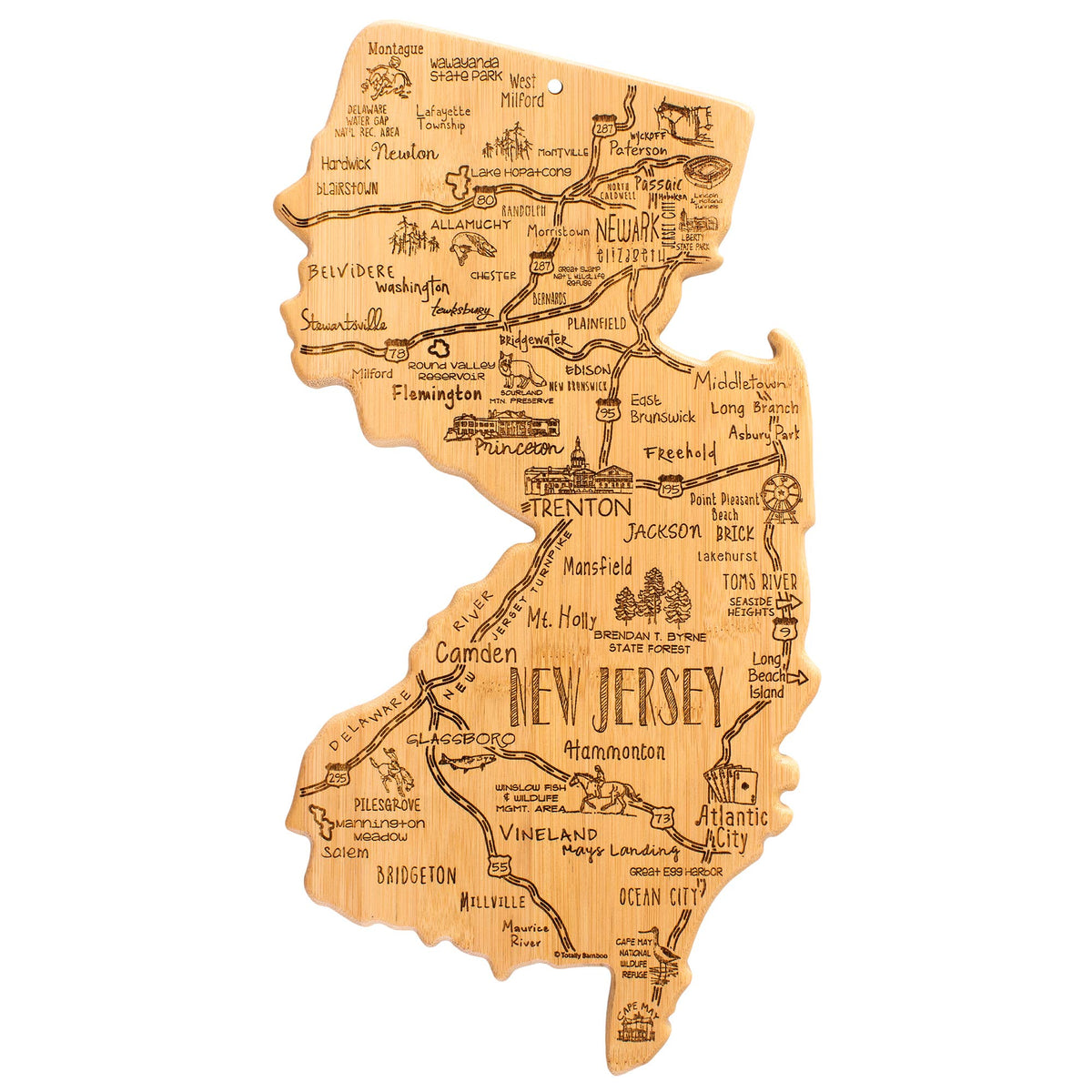 Destination New Jersey Cutting Board with Engraved Artwork